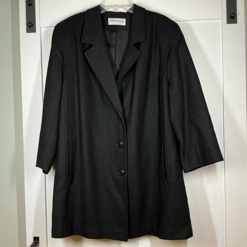Vtg Forecaster of Boston Wool‎ Pea coat Jacket Long Lined Black Women Size 20